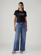 Women's Blue Wide Leg Fit Mid Rise Cinched Jeans