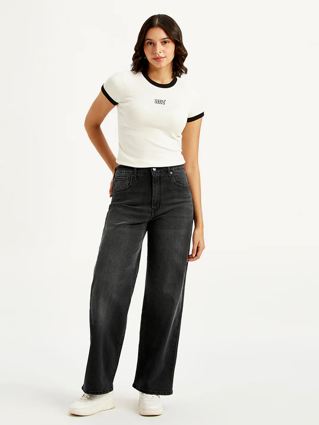 Women's Charcoal Grey Mile High Wide Leg Fit High Rise Jeans