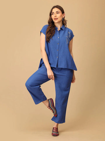 Blue Fly High Embroidered Women's Co ord Set